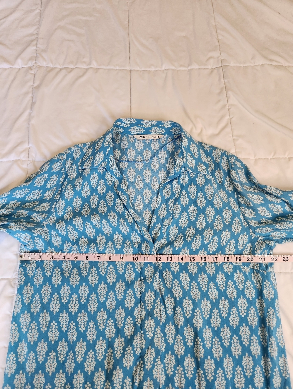ZARA Blue & White Floral Print Short Shirt Dress With Ruffle Womens XL - Picture 4 of 12
